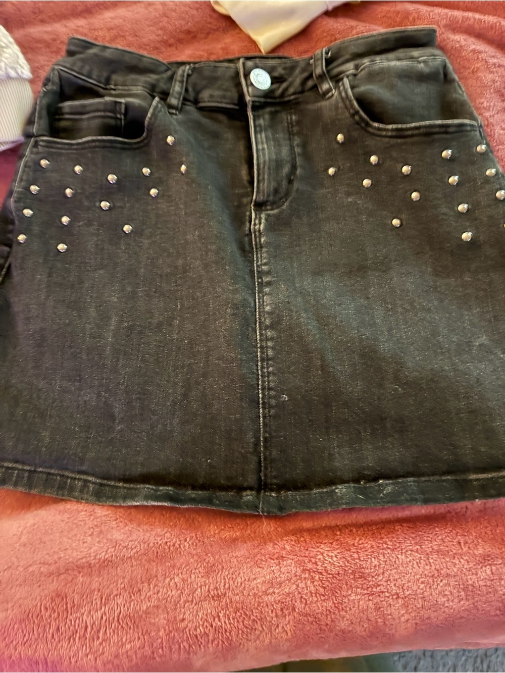Vintage Black Studded Denim Mini Skirt from Garage boutique size medium